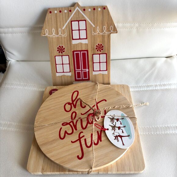 Set Of 3 Small Charcuterie 8"x 8" & 7"x7" Holiday Wooden Boards - Picture 2 of 3